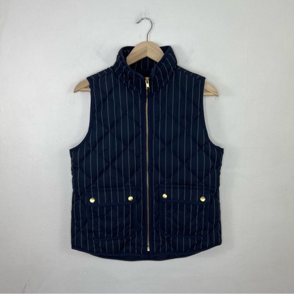 J. Crew Excursion Puffer Vest Navy White Pinstripe Quilted Down Size Small - Picture 3 of 13